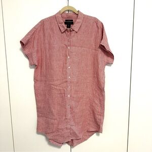 Tahari Red Stripe Linen Shirt Dress